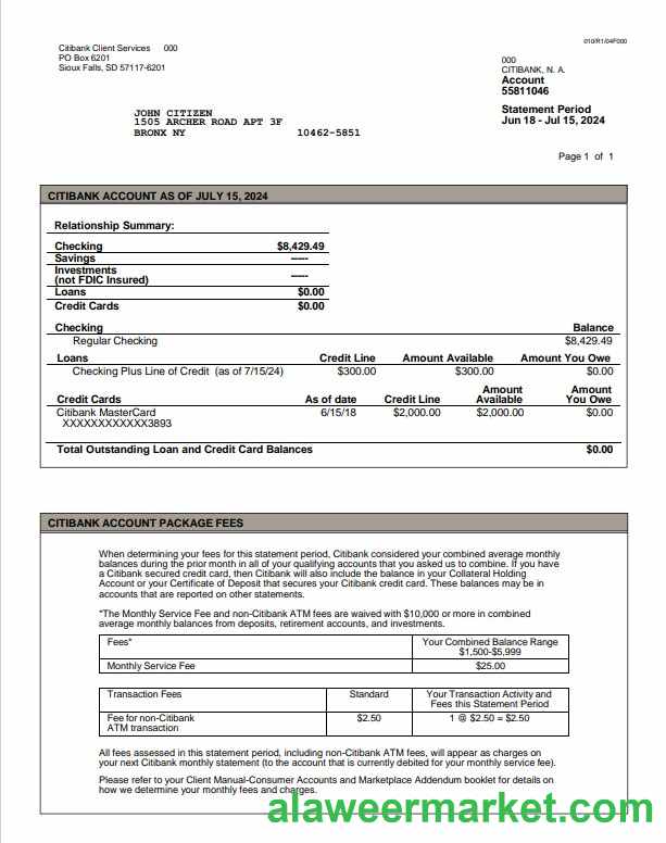 USA Citibank statement Word and PDF example, version 3